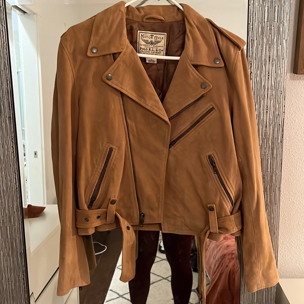 NWOT Womens Tan Polo Ralph Lauren Authentic Suede Jacket - Size Medium